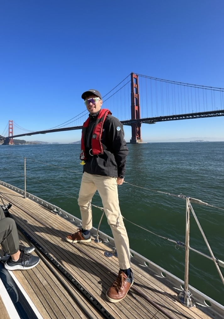 Fabio sailing near the Golden Gate Bridge, San Francisco